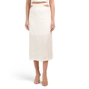 WeWoreWhat // Linen Blend Cut Out Midi Skirt